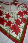 Vtg Christmas Tablecloth Fabric Holly Berries Poinsettias 83x56  Holiday Country