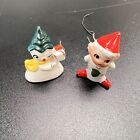 Holt Howard Porcelain Mini Winking Pixie Elf   Snowmen Ornaments Set Of 2 Vintag