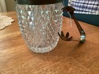 Vtg Ice Bucket   Tong Set Cut Crystal  Silver Trim Sheffield England 5 5   