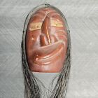 Iroquois False Face Mask Carved Miniature Pinewood Horse Hair Signed J Thomas