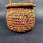 Sweetgrass Basket Woven With Handle Lid Attached Handmade Small Sewing Basket