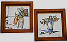 2 South American Cowboy   Peasant Woman Ceramic Wood Framed Tiles   6   x6   x1    