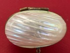 Vintage 2  Mother Of Pearl Iridescent  Shell Brass Hinged Pill Or Trinket Box