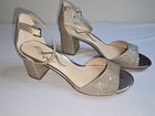 Nina Enrica Prom wedding party Block Heel Sandals Open Toe Gold Sparkle Size 9 5