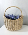 Small Decorative Wicker Round Basket Wooden Handle
