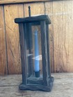 Vintage Taper Candle Lantern Primitive Carved Wood Glass Rustic 12x6    Spanish