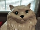 Vintage Mcm Persian Large White Ceramic Cat  Green Eyes Sitting Statue 13  1970