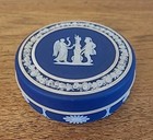 Wedgwood Dark Blue Jasperware Tooth Powder Box Jar 1920s Minerva   Warrior