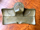 19c Bronze Art Nouveau Inkwell Pen Holder Desk Accessory Signed Ws Sw