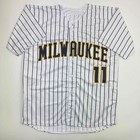 Autographed signed Jackson Chourio Milwaukee Pinstripe Jersey Beckett Bas Coa