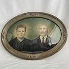 Antique Convex Glass Picture Frame Carved Flowers Pastel Portrait Couple 14 X 20