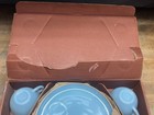 Fire King Turquoise Blue 8 Piece Snack Set 22k Gold Trimmed Fire Hostess Delight