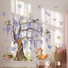 Cartoon Tree Sticker Animals Fox Bird Wall Decal Kids Nursery Baby Room Decor