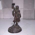 Vintage antique Bronze Statue Of Dutch Girl Woman Lady Dancing With Tambourine