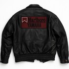 90   s Jet Black Embroidered F1 Racing Leather Vintage Y2k Bomber Motorbike Jacket
