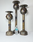 Antique Art Deco Moorish Revival Anglo Indian Jeweled Brass Graduated Torcheres