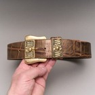 Vintage Leatherock Brown Leather Belt Womens S  28   2  Wide Large Buckle Bronze