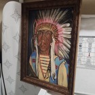 Vema Native American Chief Portrait Painting With Feather Hand Signed Framed