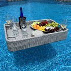 Wicker Floating Pool Tray Durable   Sturdy Aluminum Frame Pool Accessory Tray