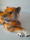 Rare Find Large 20  Hand Painted Ceramic Sprawling Tiger Floor Statue