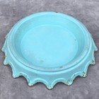 Antique French Blue Enamel Spittoon Crachoir 1920s Cast Iron Bistrot Bowl Rustic