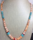 Orange white Spiny Oyster Shell turquoise coral Heishi Necklace 22  g180v-w1 
