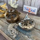Brass Sundial Compass W  Push Button   Hinged Lid  Pocket Style  Antique  Silver