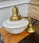 Vintage Restored Milk Glass 1930 s Art Deco Ceiling  Light Fixture Brass Chain