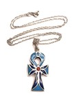 Vintage Egyptian 900 Silver Enamel Ankh Cross Pendant Necklace