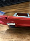 Vintage Tin Toy Car Red Body With Blue Canopy  Red Striped Seats