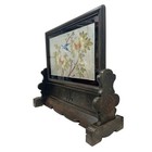 Antique Chinese Wooden revers Painting Glass Table Screen