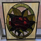 Disney Art Nouveau Beauty Red Rose Leaf Flower Floral Stained Glass Panel Window