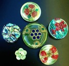 Collection Of 6 Czech Vaseline Crystal Glass Buttons  p768 -14 Mm-32 Mm - Rare  