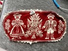 Vintage Austrian Folk Art Embroidered Doily Set Linen Flowers Pair Table Decor 2