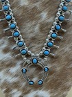 Native American Navajo Handmade Silver Kingman Turquoise Squash Blossom Set 18   