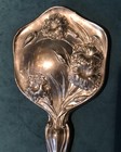 Antique Art Nouveau Victorian Floral Hand Mirror Beveled Glass Quadruple Plate
