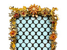 Ornate Enameled Pearl Rhinestone Jeweled  3d Flowers Leaf Picture Frame 3 5x5  