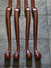 Vintage Nos Set Of 4 Carved Wood Cherry Finish Ball And Claw Table Legs 29    Long