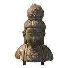 Vintage  Brass bronze  Bodhisattva Guan Yin Bust-wood And Metal Stand