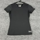 Under Armour Shirt Youth Girls Medium Black Short Sleeve Fitted Heat Gear Active