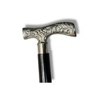 Vintage Black Walking Cane Ornate Silver T Handle Folding Stick Antique Style