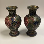 Chinese Cloisonne Enamel Brass Baluster Vases  2  Pair Floral Peony Champleve