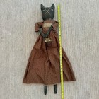 Primitive Grungy Black Cat Cloth Doll Folk Art Me Ow Kitty Basket 32  Halloween