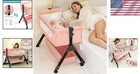 Pink Bedside Sleeper  Portable Baby Crib With Adjustable Height   Mesh Cover