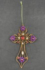 Vintage Decorative Glitter Bejeweled Brass Wall Hanging Metal Cross Christianity