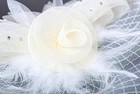 Ivory Cream Fascinator Hat Sinamay Feather Rhinestone Bridal Derby Millinery