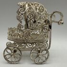 Antique Design Filigree Silver Finish 3 1 2 Inch Baby Carriage Movable Wheels