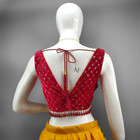 Beautiful Red Velvet Saree Blouse - Trendy Ethnic Wear With Ston Moti Border 