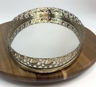 Vintage Vanity Mirror Tray Dresser Top Ornate Oval Filigree Perfume Gold Tone