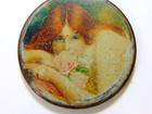 Vintage Pocket Size Mirror Showing A Young Woman With A Pink Rose